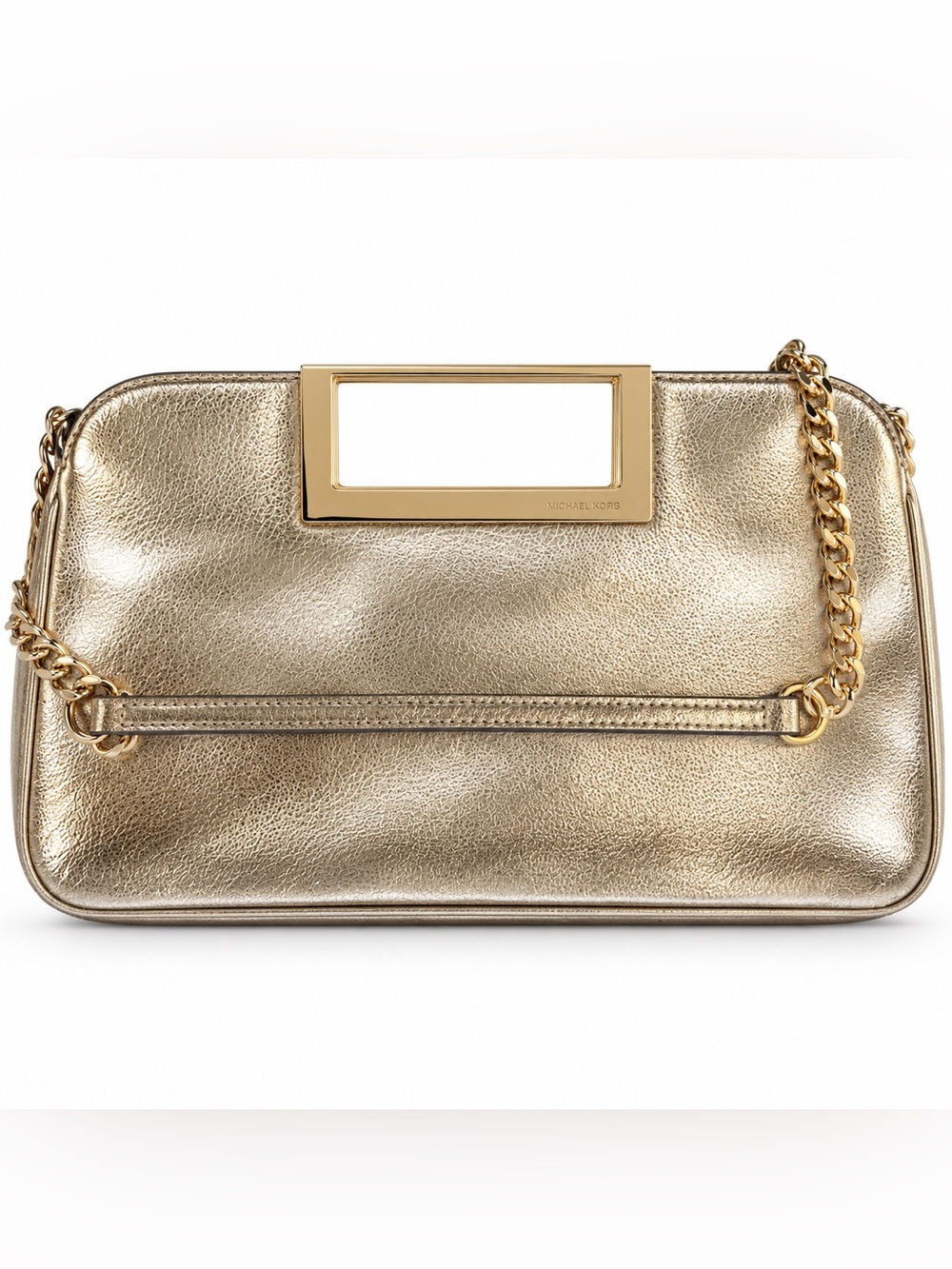 Michael Kors Berkley Metallic Gold Clutch Handbag Chain Strap Evening Bag